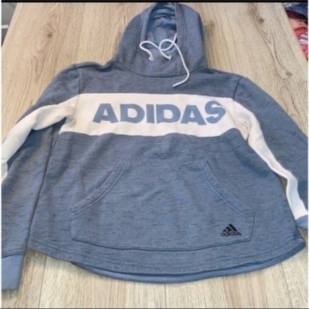 Adidas blue grey and White Hoodie sweatshirt